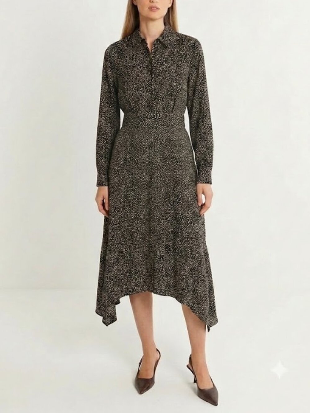Udel New York Black Cream Patterned Handkerchief Hem Shirt Dress Size XS
